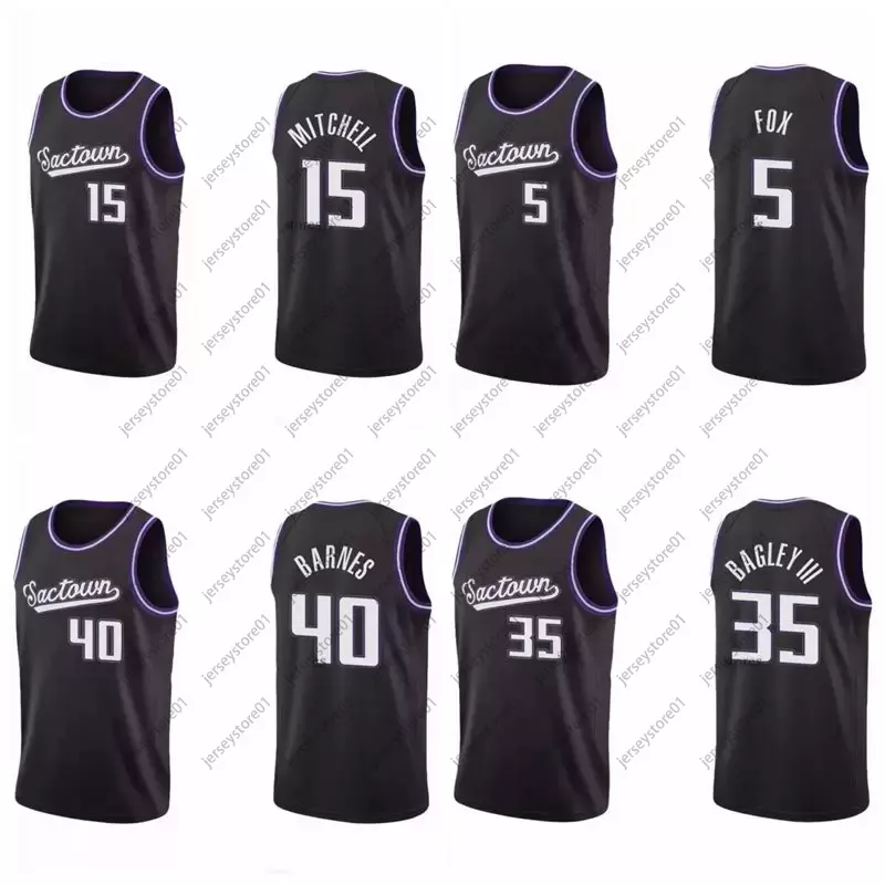 

Sacramento's Kings's De'aaron Fox #5 Basketball jersey Harrison Barnes #40 Davion Mitchell #15 Tyrese Haliburton #0 Jerseys 2021-22 75TH Diamond Black Men Kid S-XXXL, As photo
