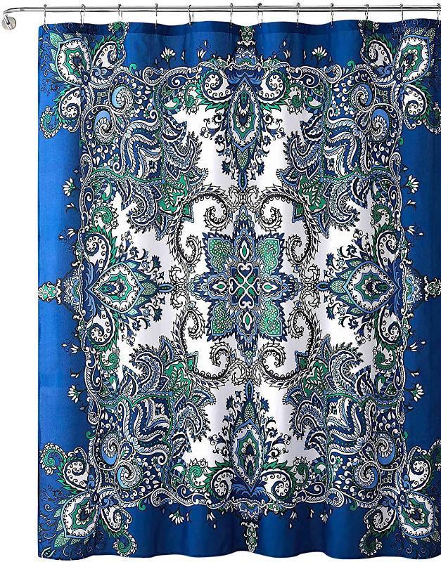 

Polyester Curtain Blue Flower Pattern Waterproof Fabric Shower Curtain Bathroom Item Bathroom Shower &12 Hook1