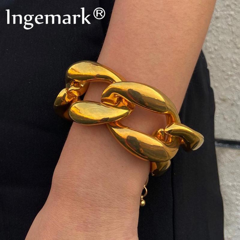 

Exaggerated Rock Chunky Chain Bracelet Bangle Women Men Armband Steampunk Cuban Twisted Lock Link Bracelets Friends Hand Jewelry1