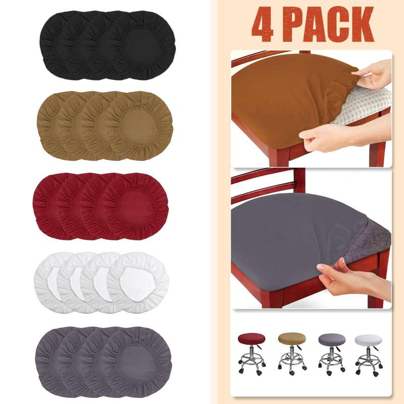 

4 Pcs Stretch Kitchen Office Stretch Chair Cover Solid Seat Protector Elastic Seat Case Dining Computer Beach Slipcover Chairs