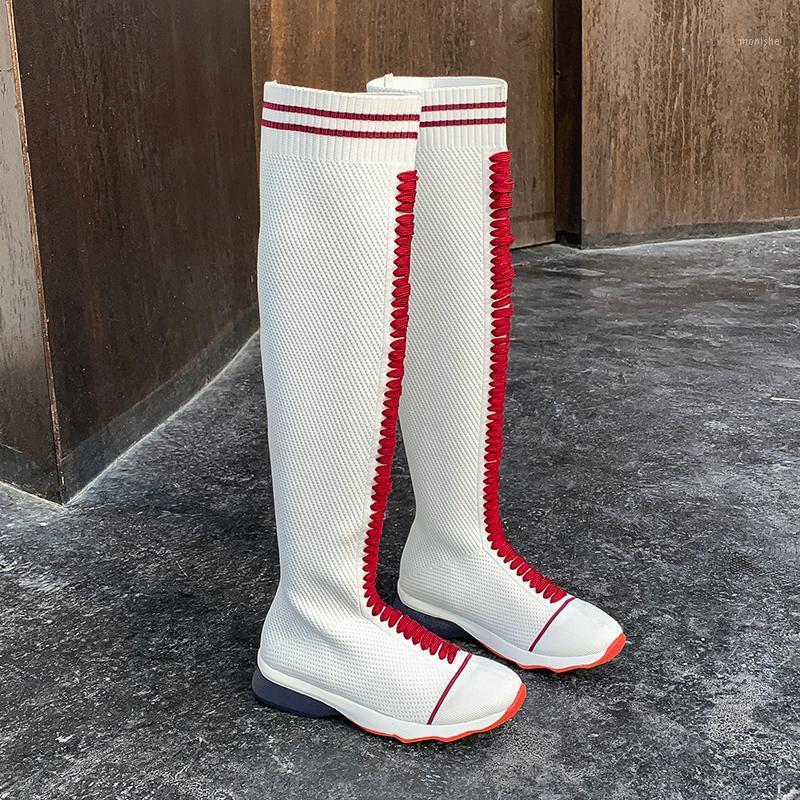 

Autumn Boots Women Sock Shoes Stretch Fabric Shoes Slip-On Over the Knee Boots Women's Pumps for Women 2020 botas de mujer1, Black