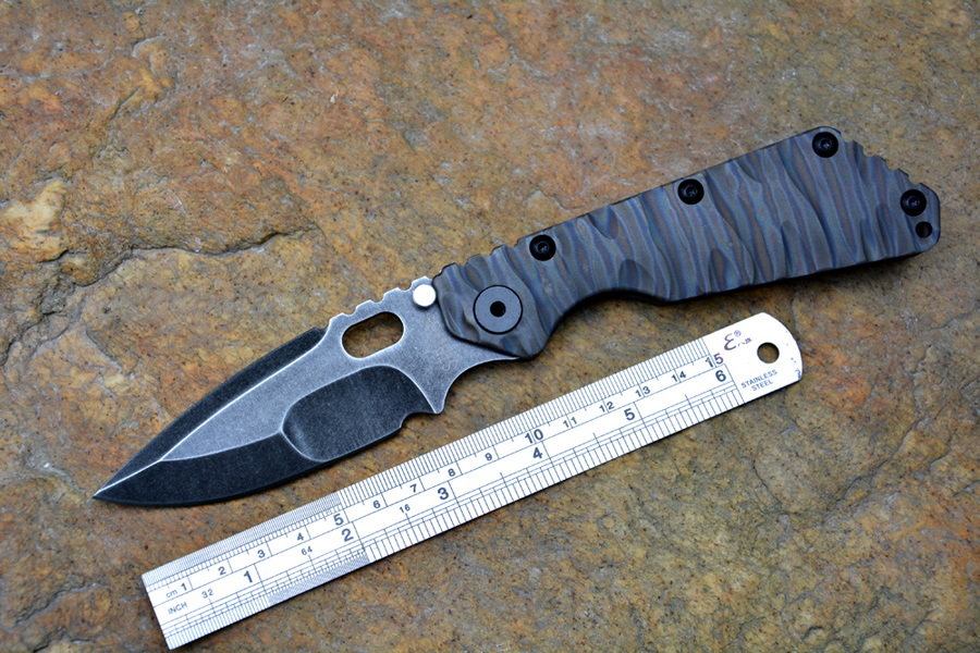 

Strider SMF tactical folding knife Y-START D2 high speed steel black stonewashed TC4 flame texture handle outdoor survival knife 01
