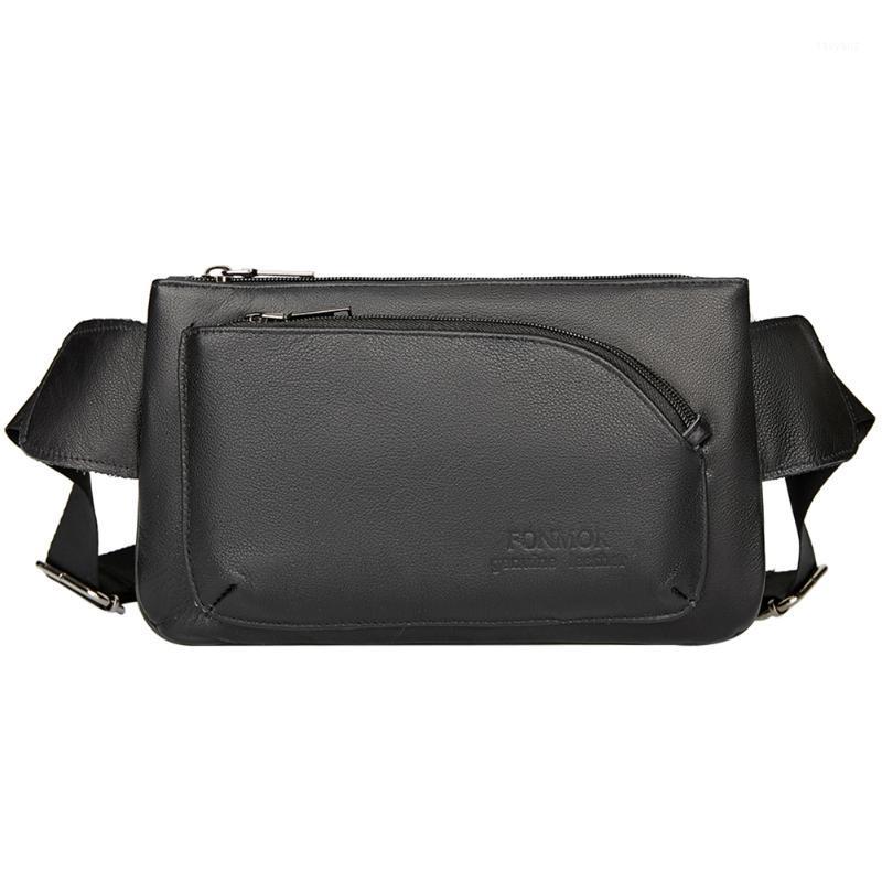 

Fashion Fanny Waist Bag for Men Genuine Leather Multi-Function Zipper Travel Chest Phone Pouch Solid Color Casual Crossbody Bags1, Black
