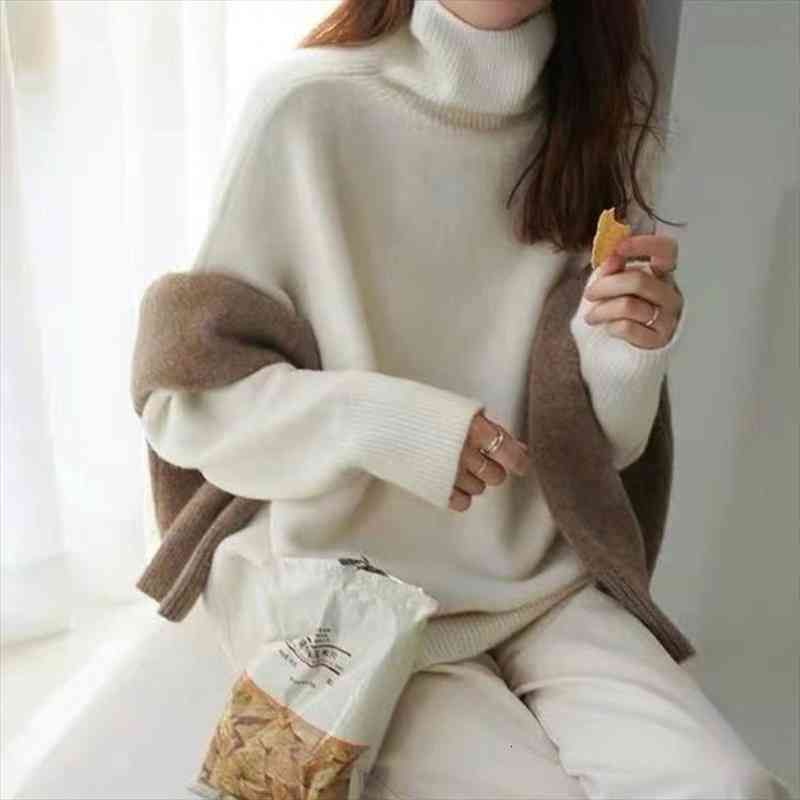 

High Quality Basic Turtleneck Women Sweaters Autumn Winter Tops Loose Women Pullover Knitted Sweater Jumper Soft Warm Pull, White;black