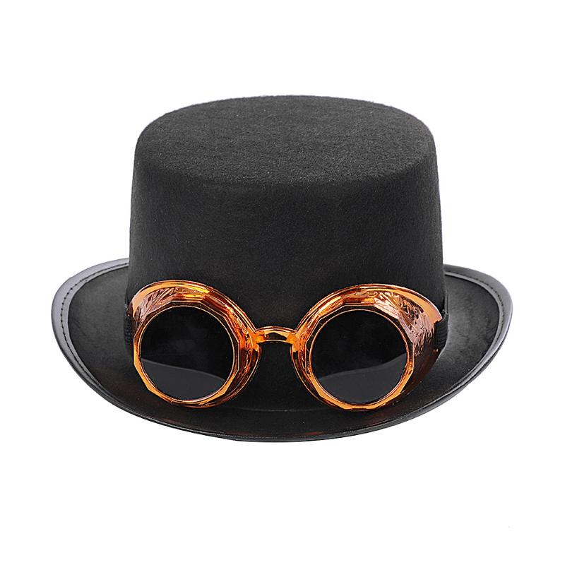 

Men Women Steampunk Hat Steampunk Top Hat With Glasses Stage Magic Performance Jazz Bucket fedora women, White