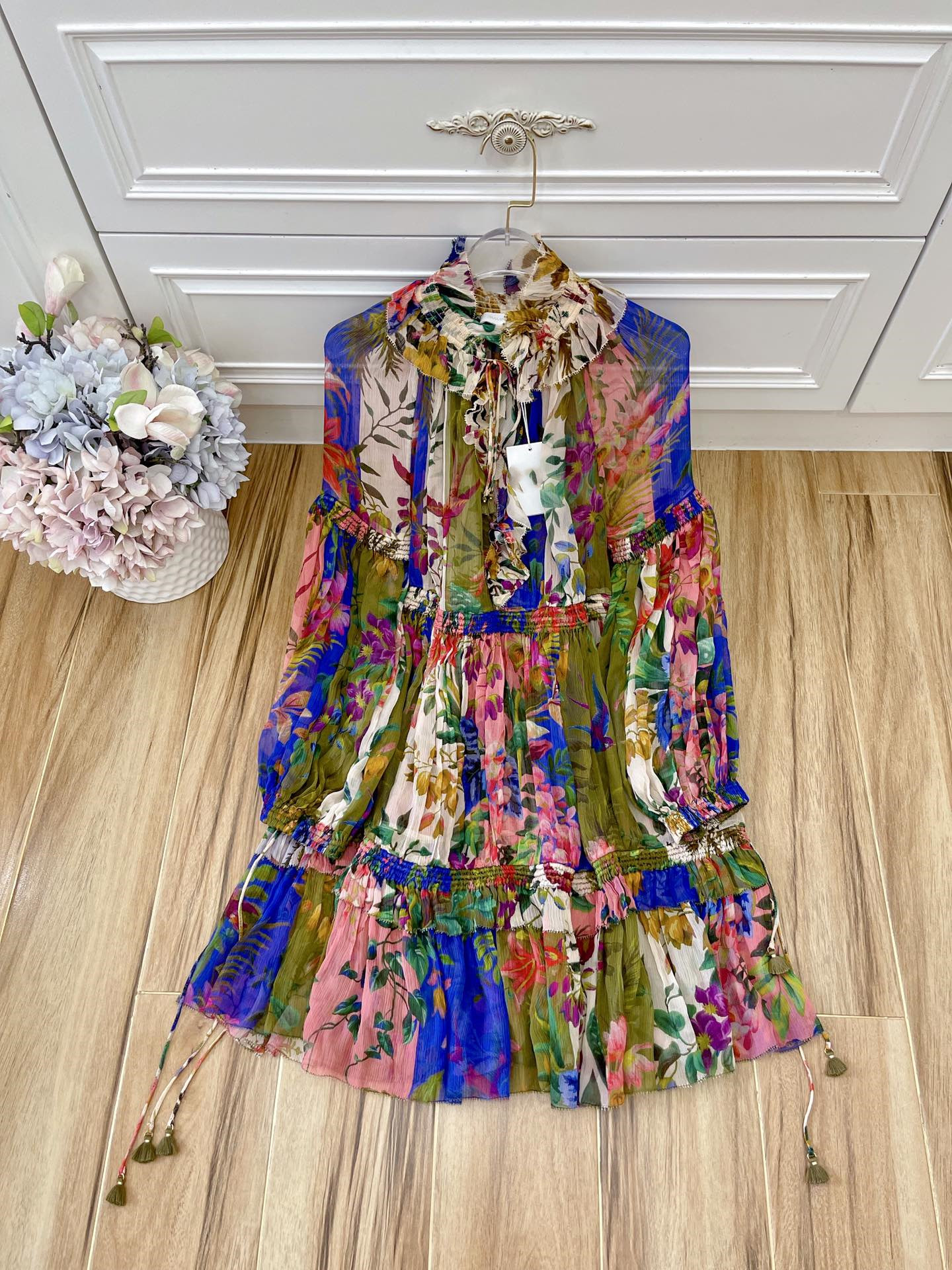 

Australian Fashion 2022 spring summer dress Lantern Sleeve Mini Dress, Multi