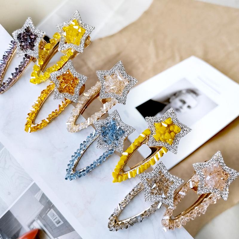 

6cm STAR Crystal Hair Clip for Girls Duckbill Clip Women Hair Accessories Headwear Barrettes Hollow Geometric Hairpins