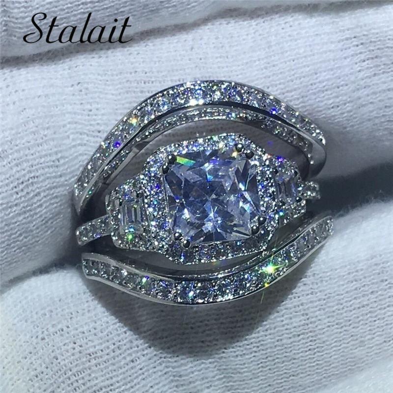 

Silver Color Bridal Rings Set for Women with Paved Micro Zircon Crystal Wedding Jewelry