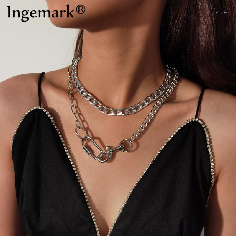 

Hip Hop Big Clasp Cuban Pendant Choker Necklace Aluminum Chain Punk Silver Color Chunky Heavy Chain Necklace Women Neck Jewelry1