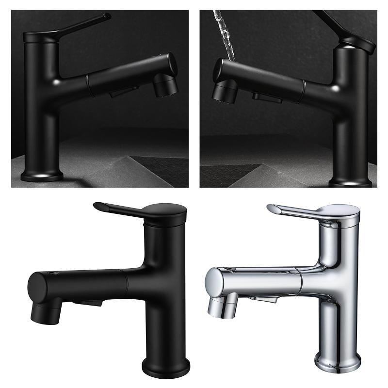

Bathroom Pull Out Faucet Sink with Sprayer, Single Handle One Hole Basin Mixer Tap for Hot & Cold Water with Rotating Spout