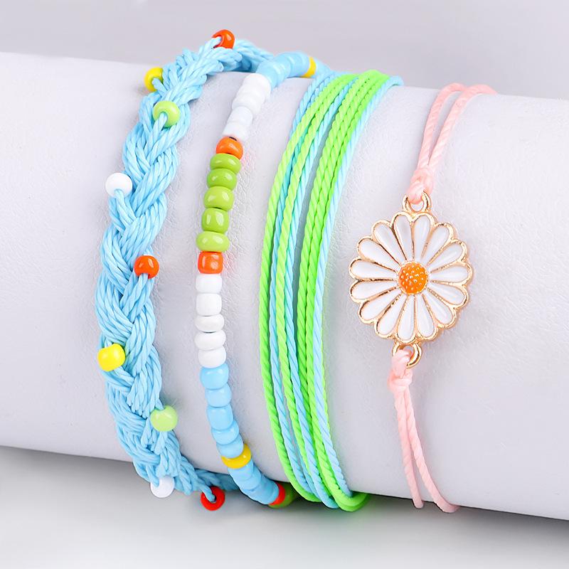

4 Pcs/set Colorful Ropo Chain Bracelet Sun Flower Bracelet For Women Fashion Handmade Luxury Beads Jewelry Accesorios Mujer