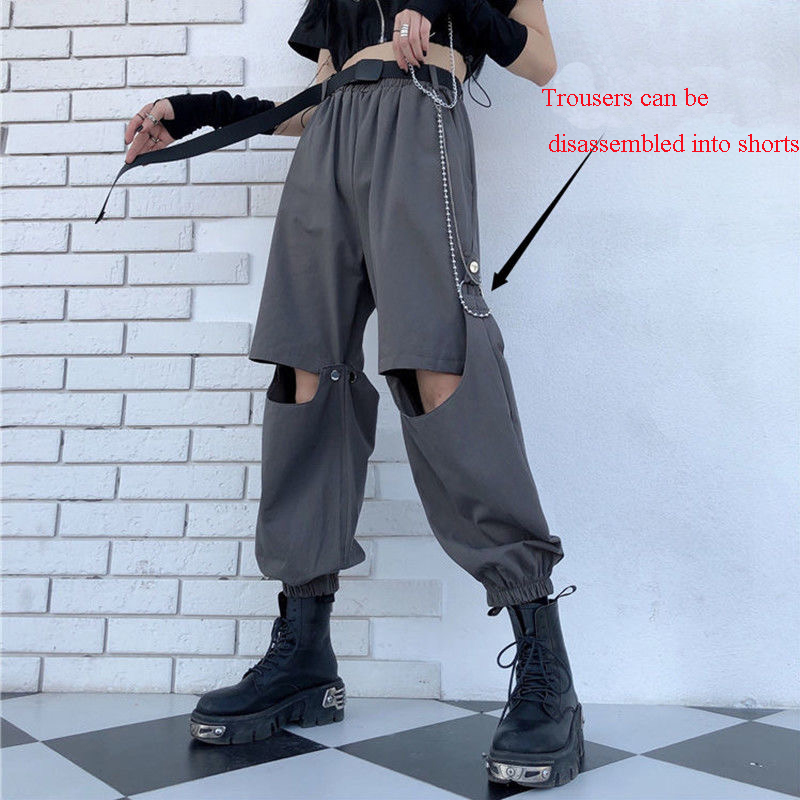 

2021 New Cargo High Loose Removable Ways Wear Cute Female Streetwear Pants 7HEX, Black