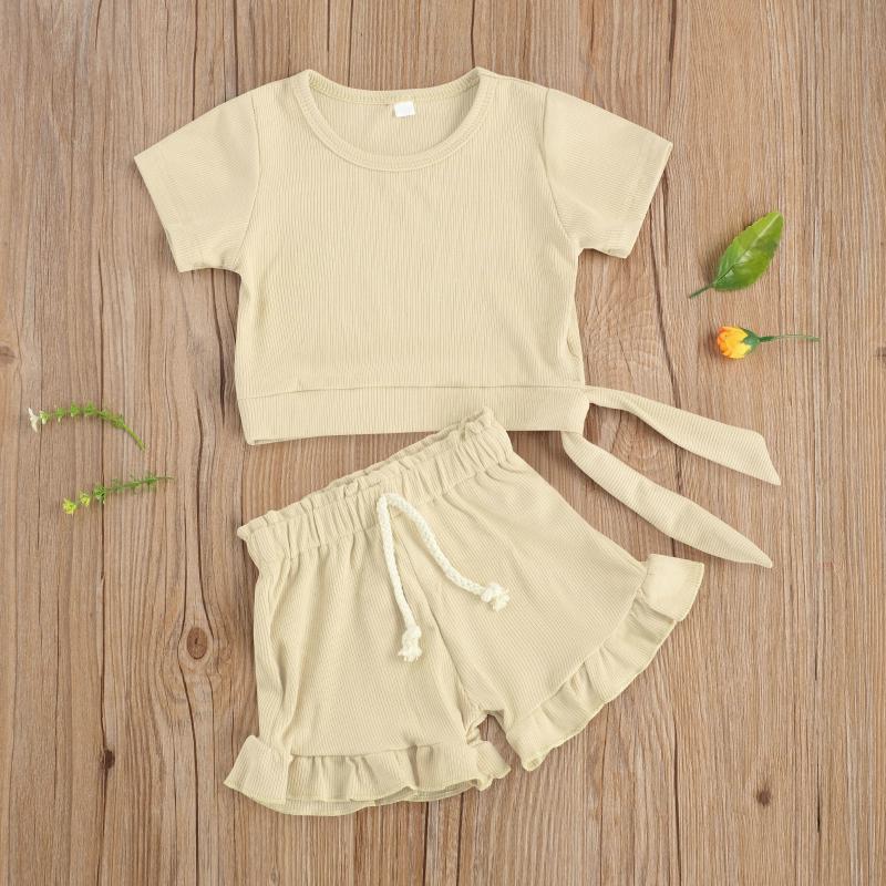 

Casual 2pcs Outfit Set Newborn Baby Girls Cotton Short Sleeve Tops+Ruffles Shorts Casual Set for Kids Children Toddler Clothes, Yellow