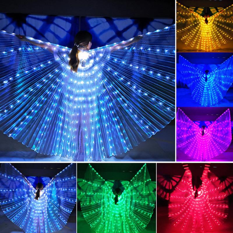 

Party Decoration Women Adult Belly Dance Accessories Led Wings With Adjustable Sticks Stage Props Shining Open 360 Degrees