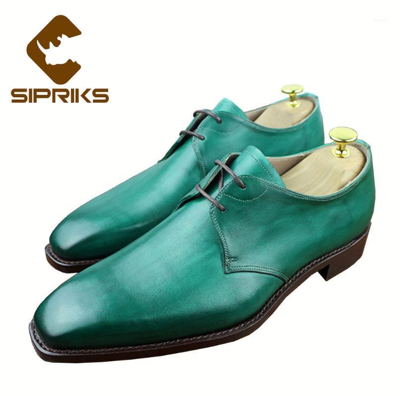 

SIPRIKS Mens Green Leather Dress Shoes Italian Custom Calf Skin Outsoled Square Toe Derby Boots Gents Suits Male Formal Flats 441, Black