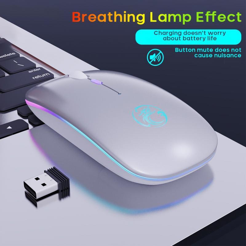 

2.4Ghz Wireless Bluetooth Mouse RGB Computer Silent Mouse Rechargeable With LED Light USB Optical For PC Laptop