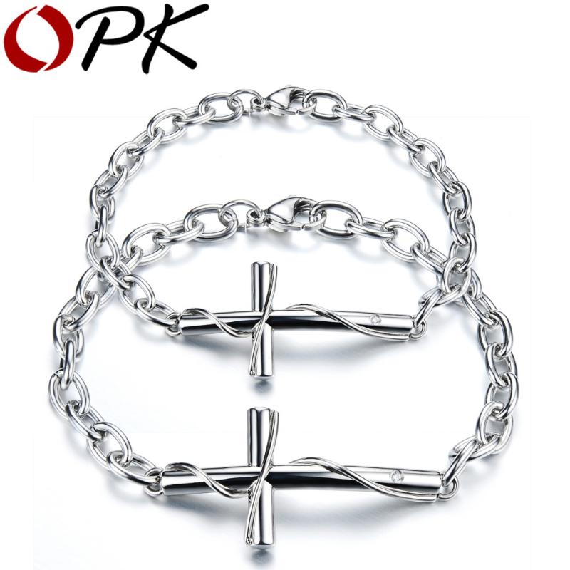 

OPK Lovers' Cross Bracelets & Bangles Classical Stainless Steel Women Men Link Chain Jewelry GS776