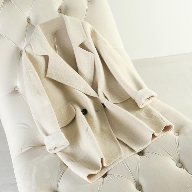 

2020 winter new double-sided cashmere coat whom cocoon type water wave 100% wool woolen cloth plus size coat show, See chart