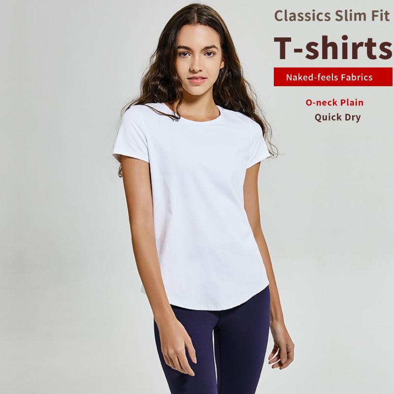 

Classics Slim Fit Naked-feels Fabrics Gym Fitness T-shirts Women O-neck Plain Sport Running Shirts Short Sleeve Classic Tops, Meili