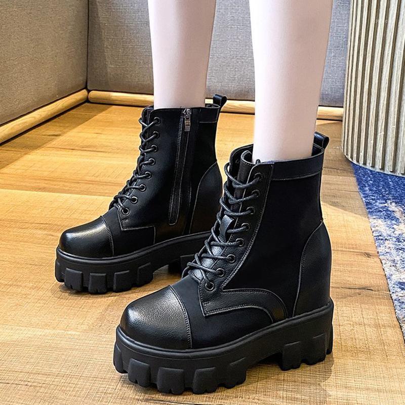 

Lucyever 2020 New Elastic Chunky Ankle Boots for Women Punk Style Lace Up Platform Shoes Woman Black Hidden Heels Boots Ladies1