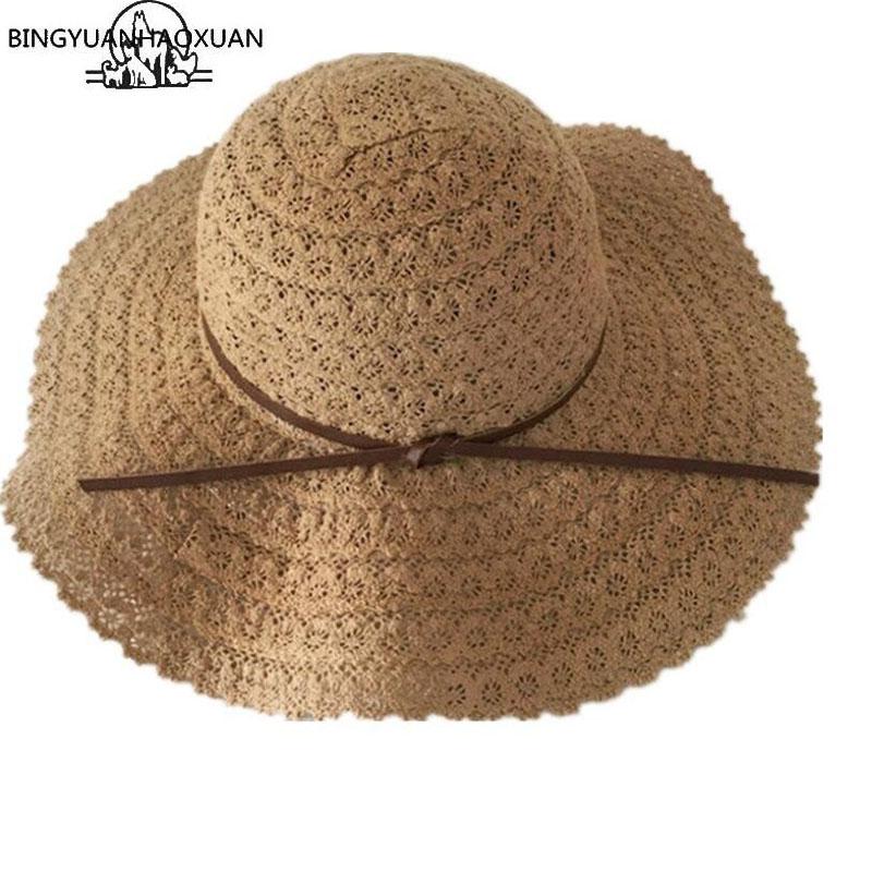 

Wide Brim Hats BINGYUANHAOXUAN Summer Sun For Women Lace Cotton Soft Big Fashion Design Beach Hat Foldable Brimmed Straw, Khaki