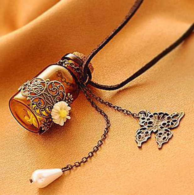 

Necklaces Pendants Long retro Chains Necklaces Wooden cork carved wishing bottle necklace, Silver