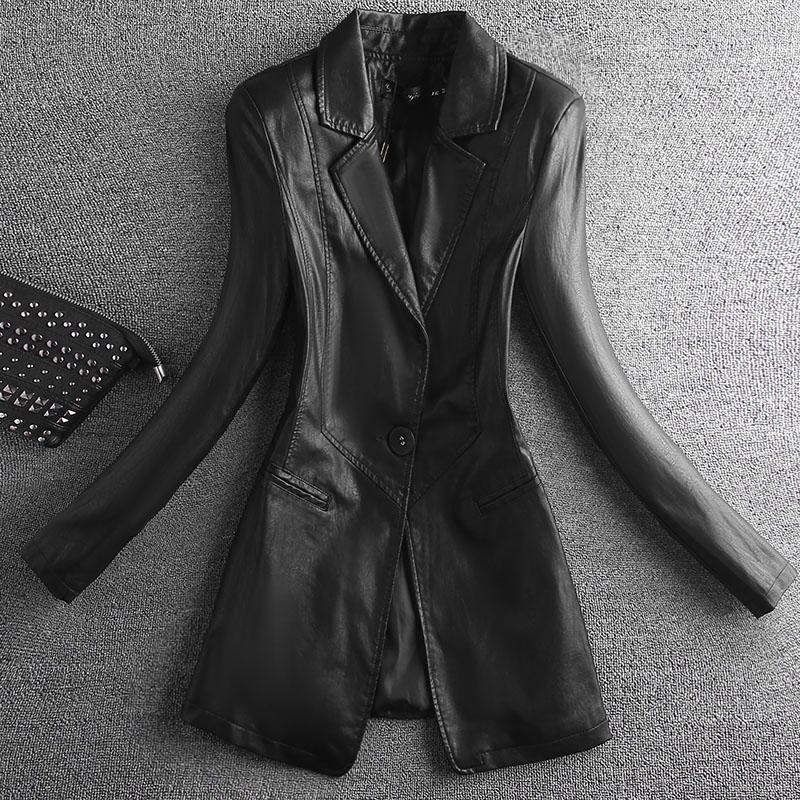 

Mid-length Women's Leather Jacket 2020 New Wild Motorcycle Leather Jacket Women's Clothing Fashion Slim Female Coat Black
