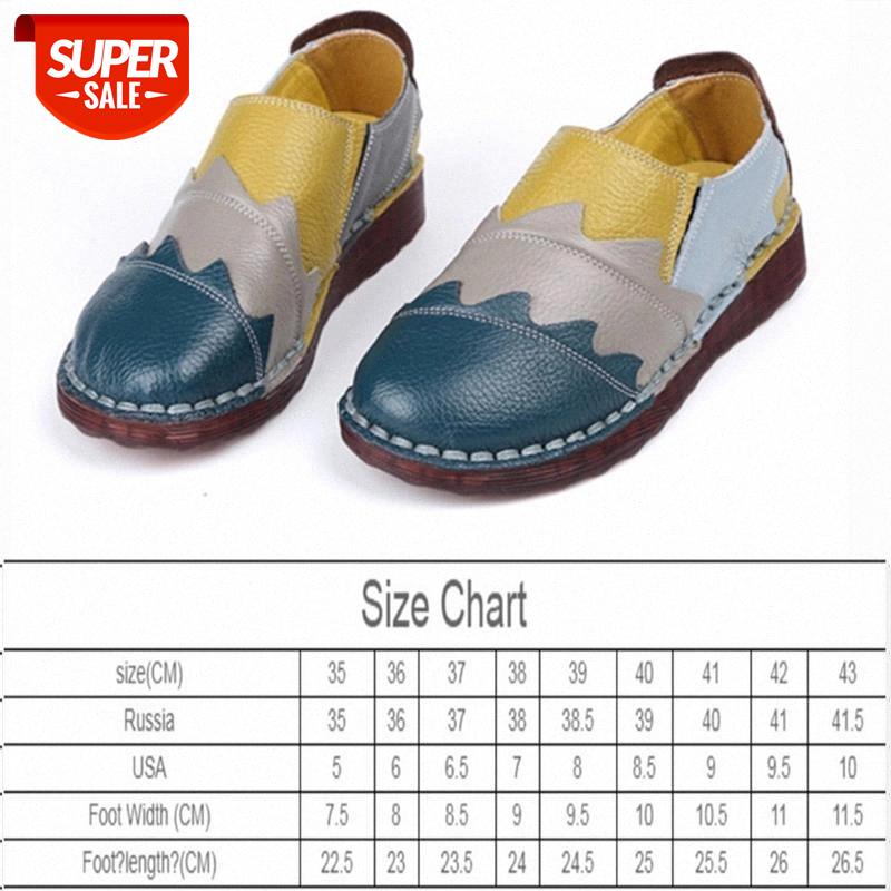 

Flat Women Shoes Genuine Leather 2020 Spring New National Style Casual Women Shoes Color Matching Retro Mother #WQ9f, Blue