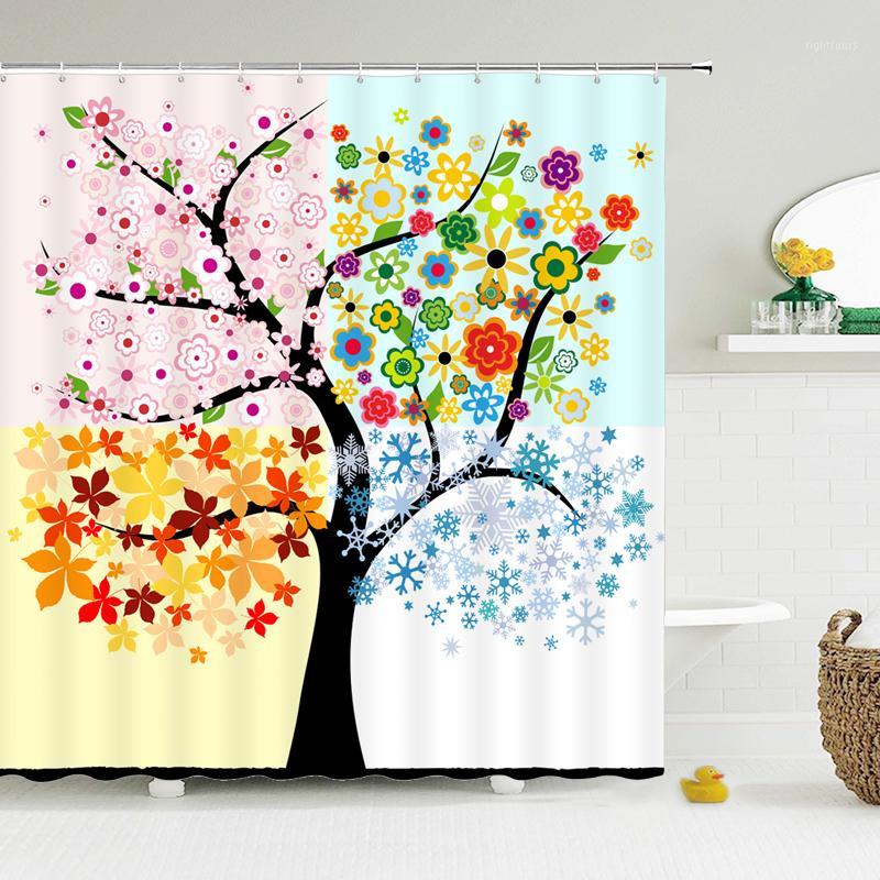 

Bathroom Shower Curtain Flowers Green Plants Bath Curtains Waterproof 3d Print Polyester Cloth With Hooks 180*180cm Bath Curtain1