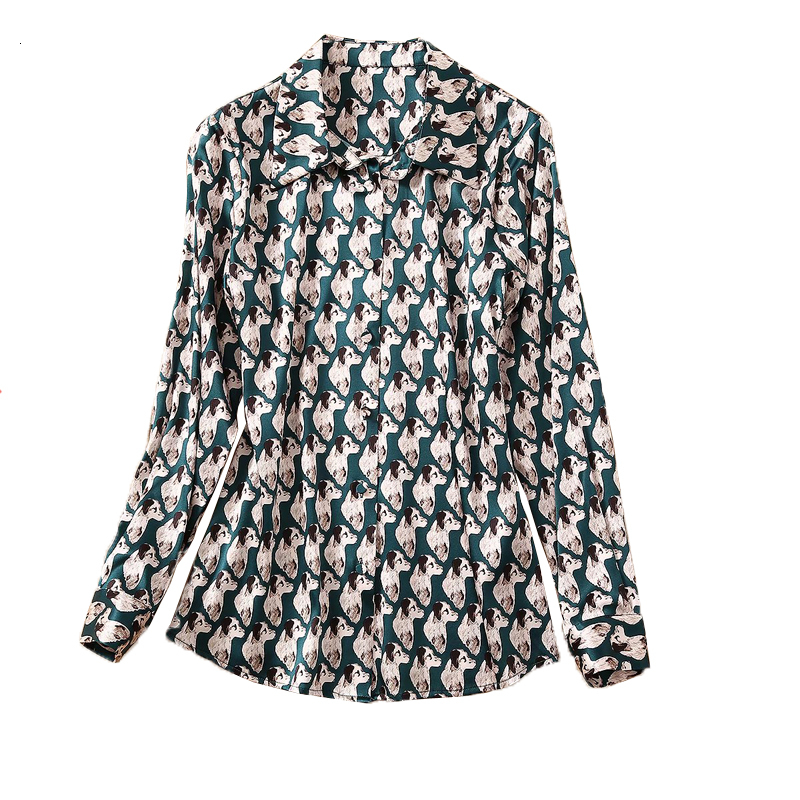 

2021 Autumn New Style of Print Puppy Single-breasted Long Sleeve Female Temperament High Quality Silk Shirt Top Fashion Uqun, Multiple