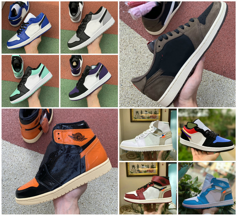 

New Travis Scotts X 1 High OG Mid Shoes Cheap Royal Banned Bred Black White Toe Men Women 1s Not For Resale Fragment UNC Sneakers, White;red