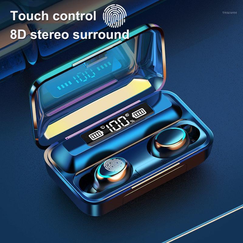 

TWS Wireless Earphone Bluetooth 5.0 F9 Waterproof Fingerprint Control Wireless Earbuds 9D Stereo Sports Headset With Mic HD Call1, Black