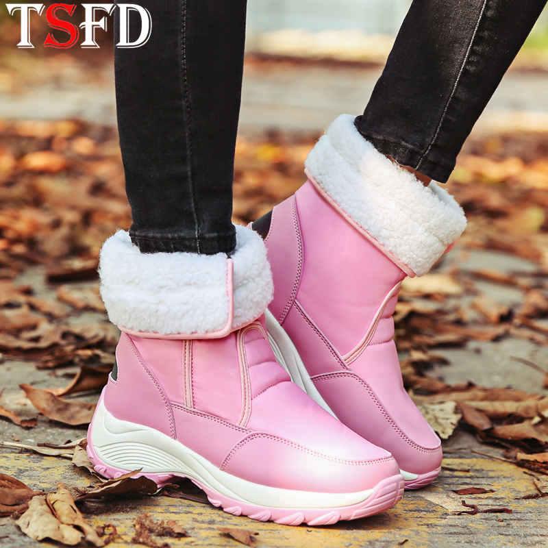 

High-Cut Women's Boots Thick Bottom Boots Woman 2020 Big Size Ankle for Women Keep Warm Shoes Ladies Plush Snow Zapatos W4, Pink