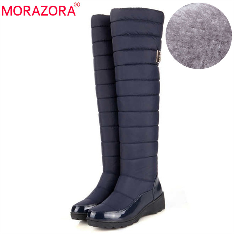 

MORAZORA New 2021 keep warm snow boots women fashion platform fur thigh high over the knee boots plush ladies warm winter boots C1023, Black