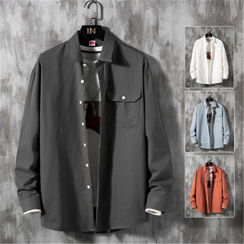

Mens Tooling Shirt Fashion Trend Long Sleeve Single Breasted Casual Shirts Designer Male Autumn New Loose Lapel Top