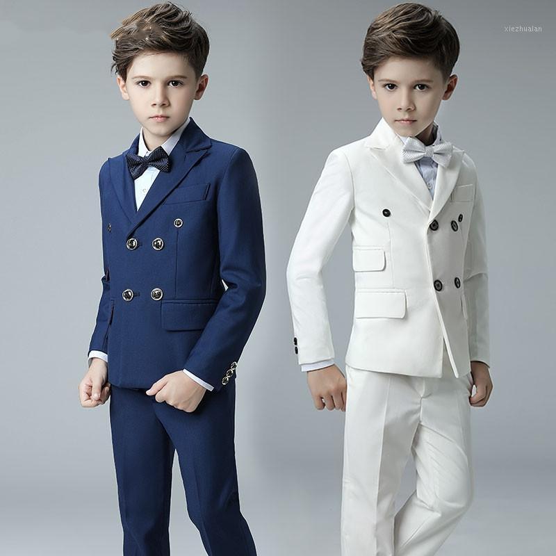 

2020 new boys formal double breasted high quality blazer gentlemen's solid color lapel prom suit1, Blue