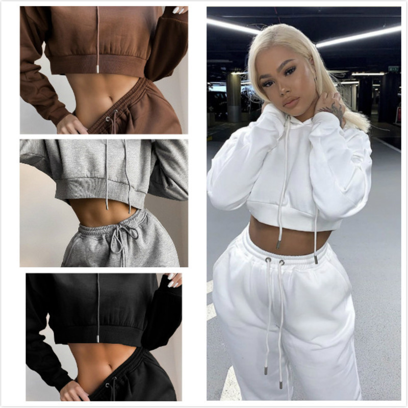 

Women Tracksuits Two Pieces Set Designer Sloid Colour Hooded Sweater Pants Ladies New Large Fleece Sports And Leisure Suits Sportwear, Gray