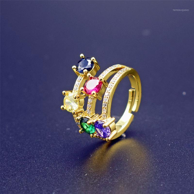 

Wedding Rings Beautiful Birthstone CZ Zircon Ring Female 3 Layer Wide Cocktail Party Christmas Gift Women Jewelry1