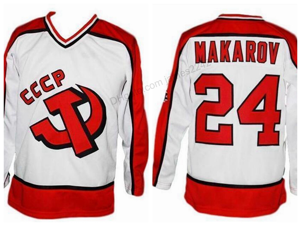 

Custom Retro #24 Russia CCCP White Makarov Hockey Jersey Men's Stitched Any Size 2XS- Name Or Number Jerseys Top Quality