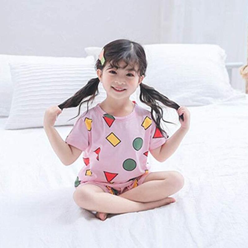 

Child Kid Boy Girl Summer Pajama Set Short Sleeve Geometric Printed T-shirt Top Shorts Sleepwear Set Nightwear Pyjama Enfant1, Blue