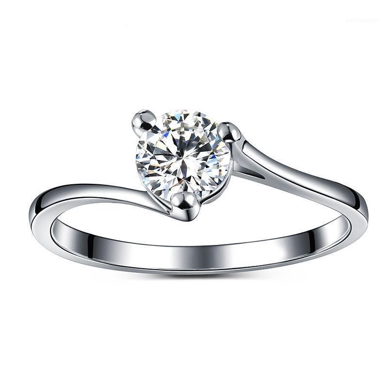 

Wedding Rings Engagement Ring 1CT 6mm Cubic Zirconia Hearts And Arrows Cut Proposal Genuine 925 Sterling Silver Marriage For Lover, Slivery;golden