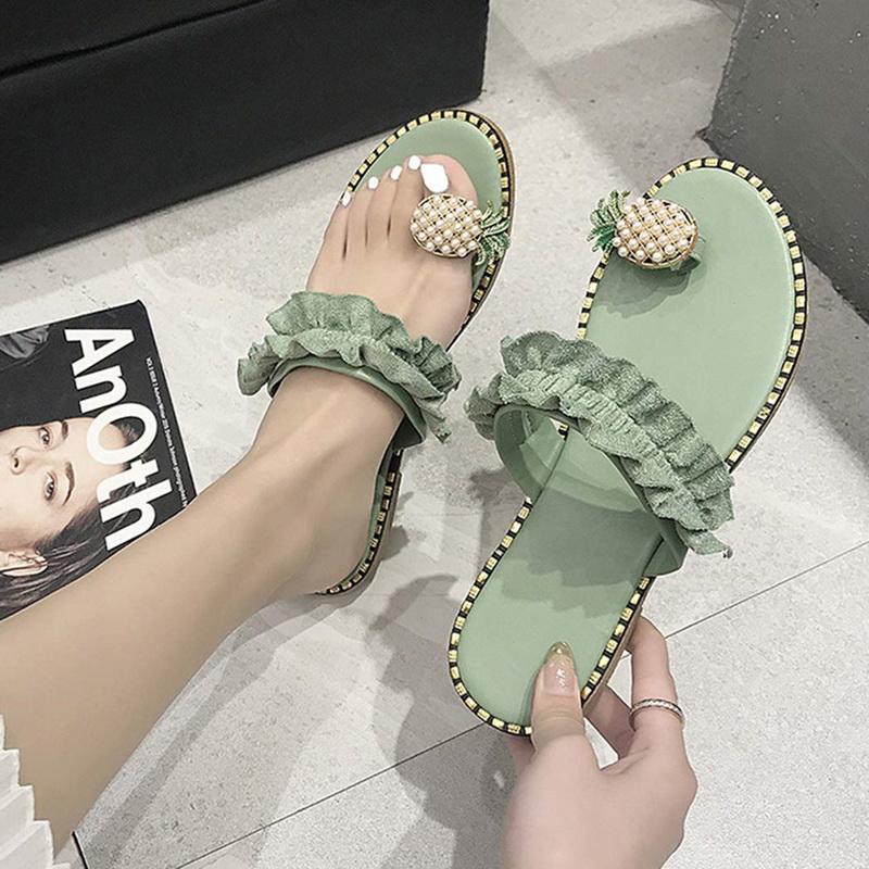 

Women Flats Slippers Summer Casual Flip Flops Flowers Pearl Woman Flat Shoes 35-43 plus size Comfortable Female Beach Sandals, 03
