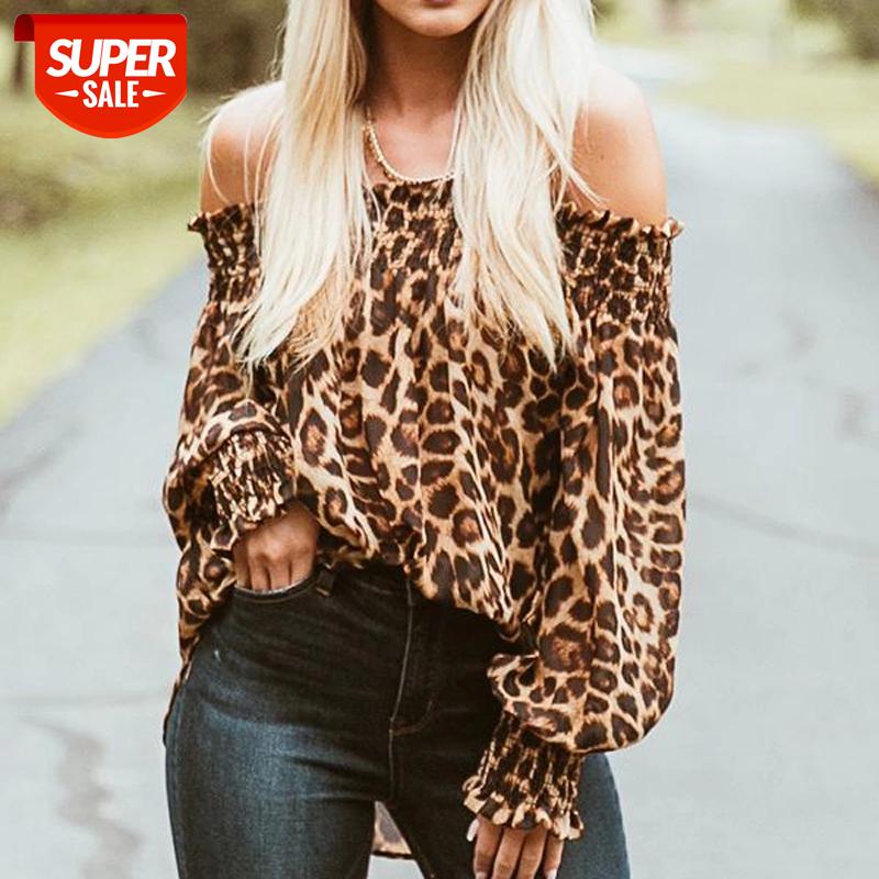 

Womens Off Shoulder Hot Sexy Women Leopard Print Long Sleeve Tops Ladies Tops 2020 New Fashion Puff Sleeve Tee #2c7K, White