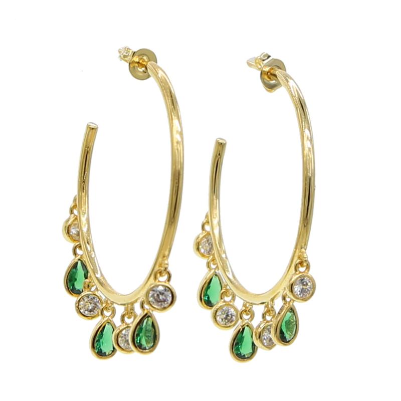 

Luxury Gold color green cz 33mm Hoop Earrings for Women Big Statement Round Circle Earing C Shape Earings Fashion Jewelry 2020