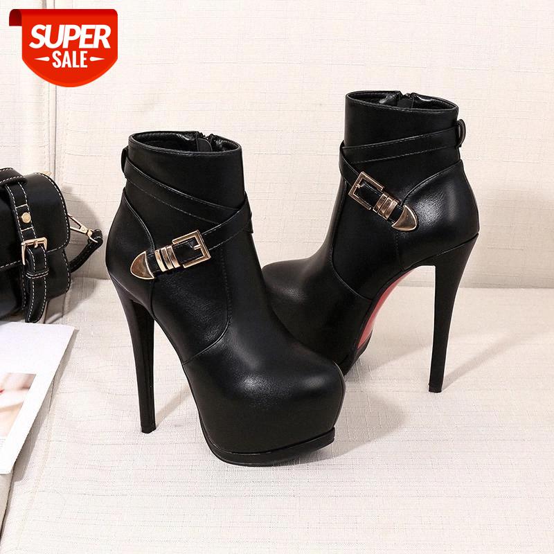 

2020 Winter New Fashion Super High Heel 14.5CM Short Boots Zipper Waterproof Platform Non-slip Women's boot Ladies Single Shoes #TG05, Black