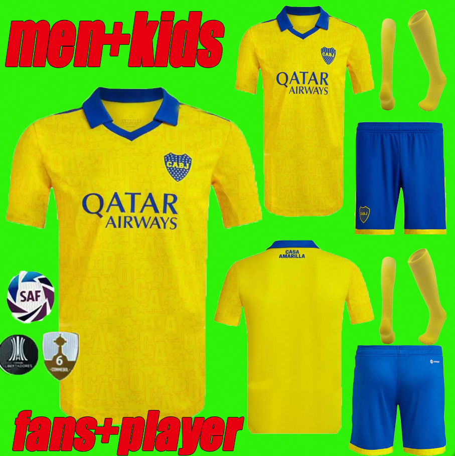 

Men kids kit 22 23 Boca Juniors soccer Jersey fans player version Camiseta 2022 2023 VILLA SALVIO MEDINA VARELA Tercera Yellow Salvio Pavon football shirt