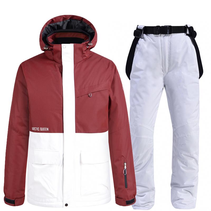 

Winter Ski Suit Men Women Red White Mosaic Winter Snow Ski Jacket Warm Windproof Thickened Snowboard Pants Waterproof Alpine, W2