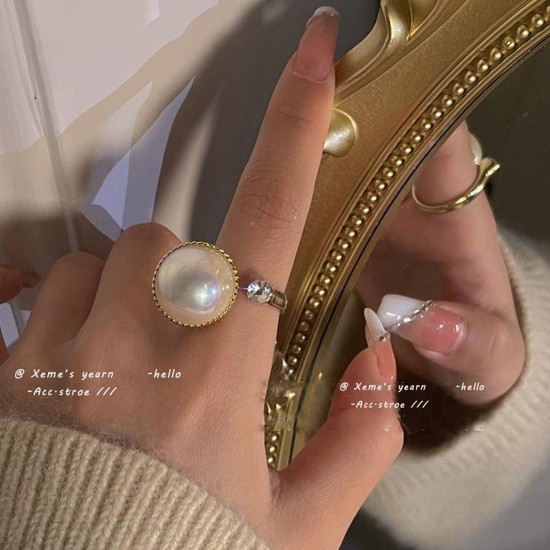 

Cluster Rings European And American Temperament Imitation Pearl Ball Gold Open Luxury Korean Fashion Jewelry Girls Accessories For Woman, Golden;silver