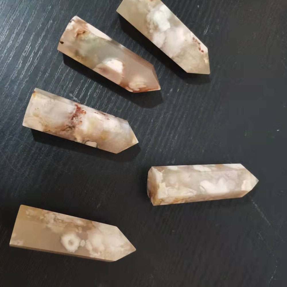 

6-7cm Natural Cherry Blossom Agate Point Wand Tower Obelisk Healing Crystal Home Decoration Figurines