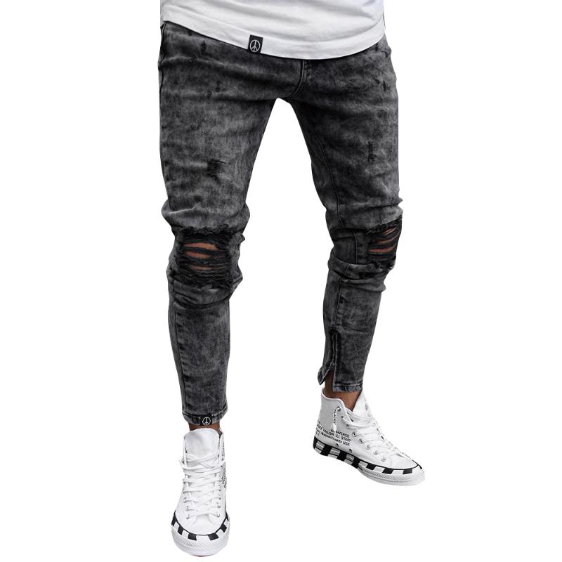 

Men' Jeans Mens Black Grey Skinny Ripped Casual Slim Fit Distressed Stretch Hole Denim Trousers Spring Autumn Male Pants